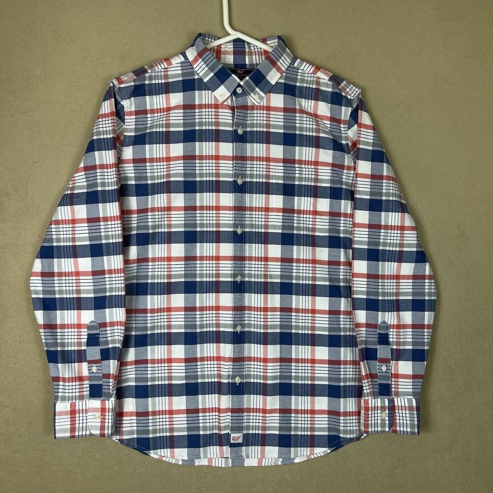 Vineyard Vines Shirt Mens Extra Large Blue White Abacos Plaid Button Down Adult